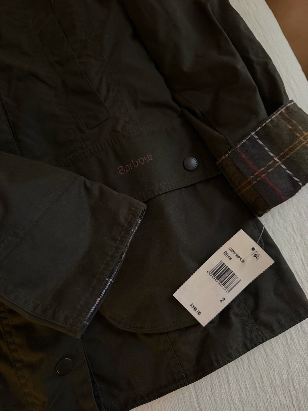 Barbour Olive Waxed Utility Jacket Beadnell with Cord Collar - Picture 3 of 16